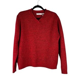 Carolyn Taylor Red & Black V-Neck Classic Long Sleeve Knit Sweater Size Medium